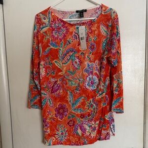 Lauren Ralph Lauren Vibrant Multicolor Floral Top Blouse NWT